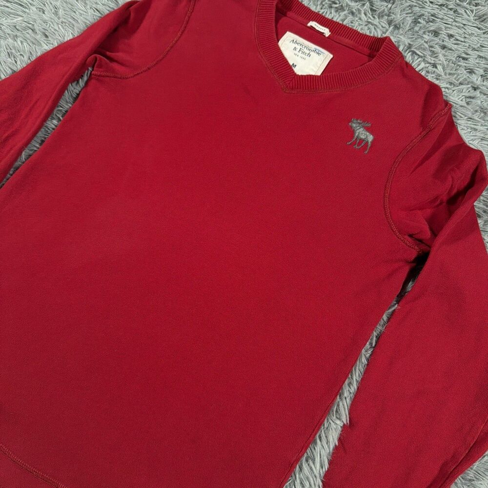 Abercrombie Fitch Sweatshirt Medium Red Gray Muscle Moose Logo Pullover Mens